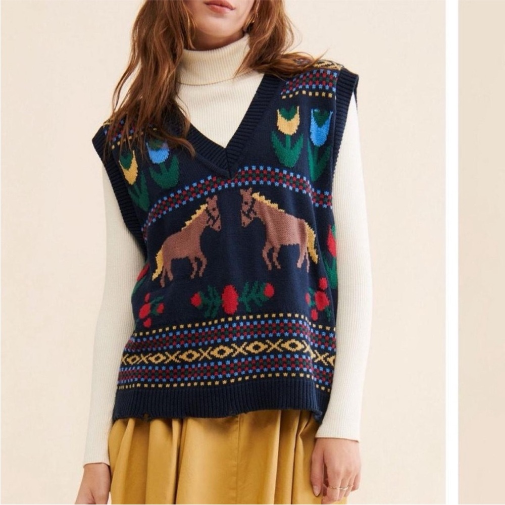 FOUND x Free People Horse Isles Women's Navy Knit Sweater Vest
